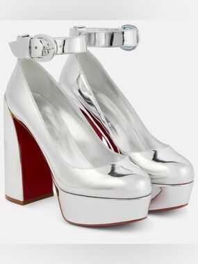 Christian Louboutin Movida Silver Patent Leather Platform Heels Sz 36